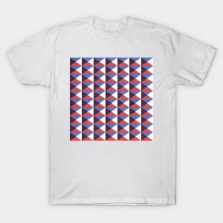 Retro Triangular Geometric Pattern - Red, Blue, White, Black T-Shirt